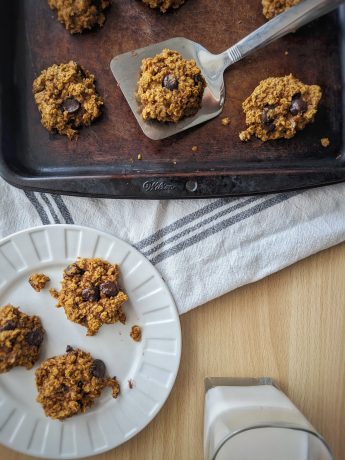 Healthy pumpkin oatmeal breakfast cookies on pan
