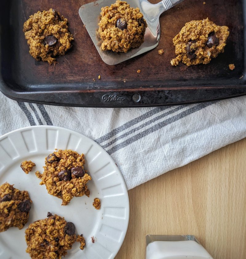 Healthy pumpkin oatmeal breakfast cookies on pan